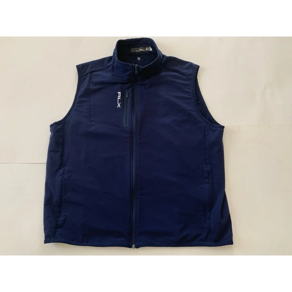 RLX Ralph Lauren Full Zip Vest Men's XXL Navy Lightweight Pockets Golf Casual